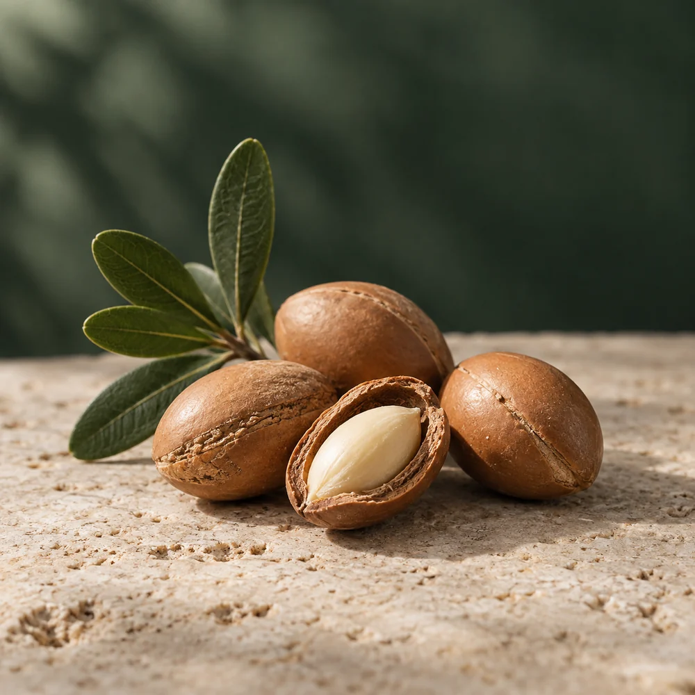 Argan yağı için temsili botanik kompozisyon