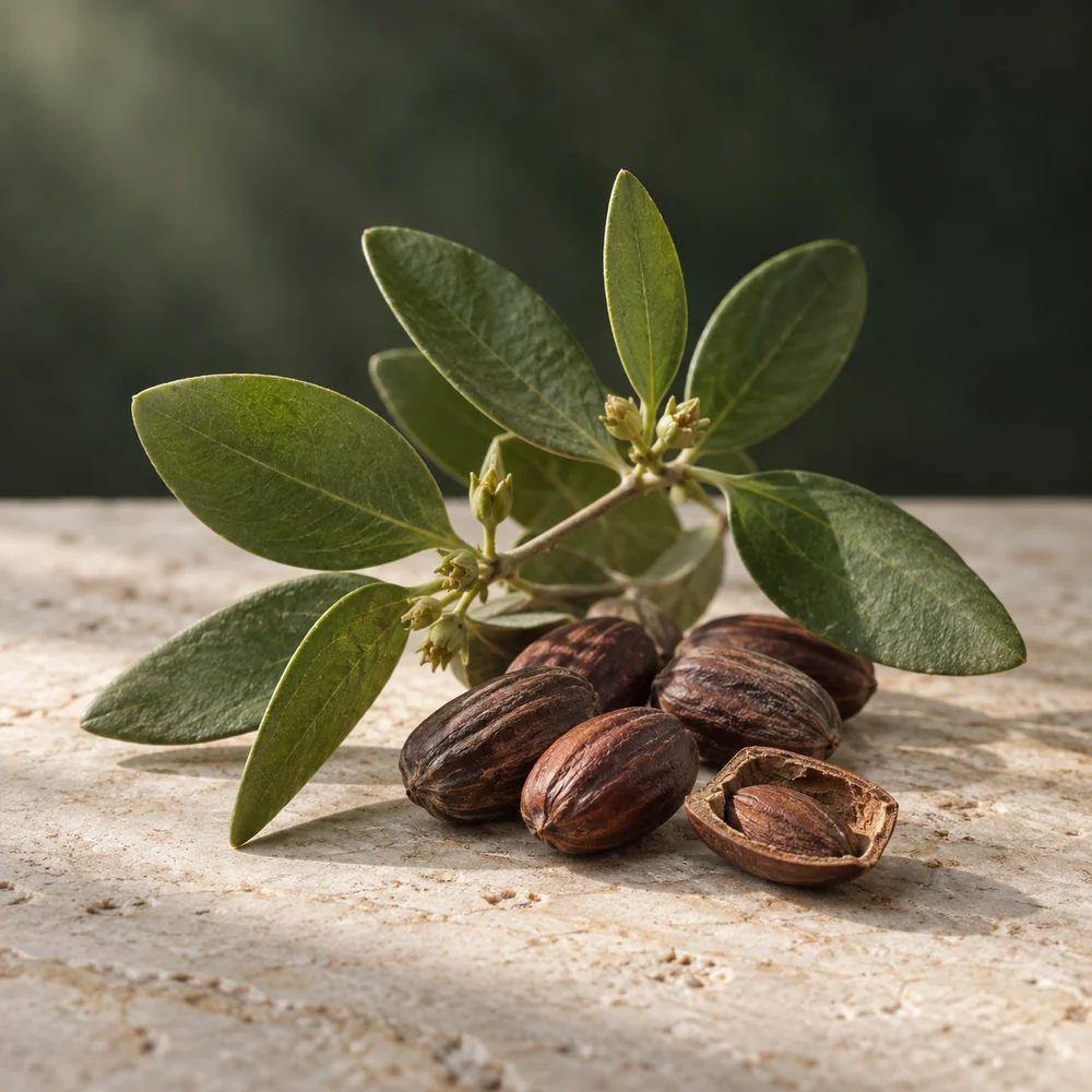 Jojoba yağı için temsili botanik kompozisyon